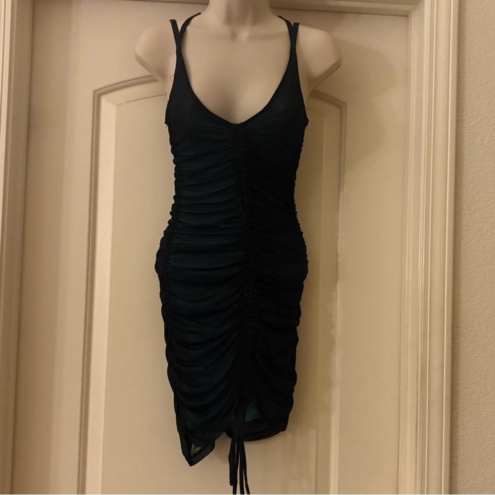 Dolls Kill Poster Girl Mesh Stappy Dress Black Blue